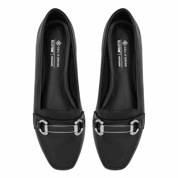 Call It Spring Black Vegan Loafers with Silver Accent - Picture 5 of 8
